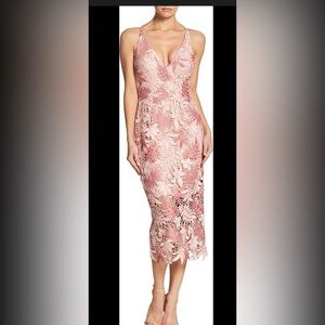 Dress the Population Blush Floral Lace Midi Dress